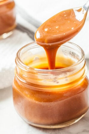 homemade caramel sauce in a jar
