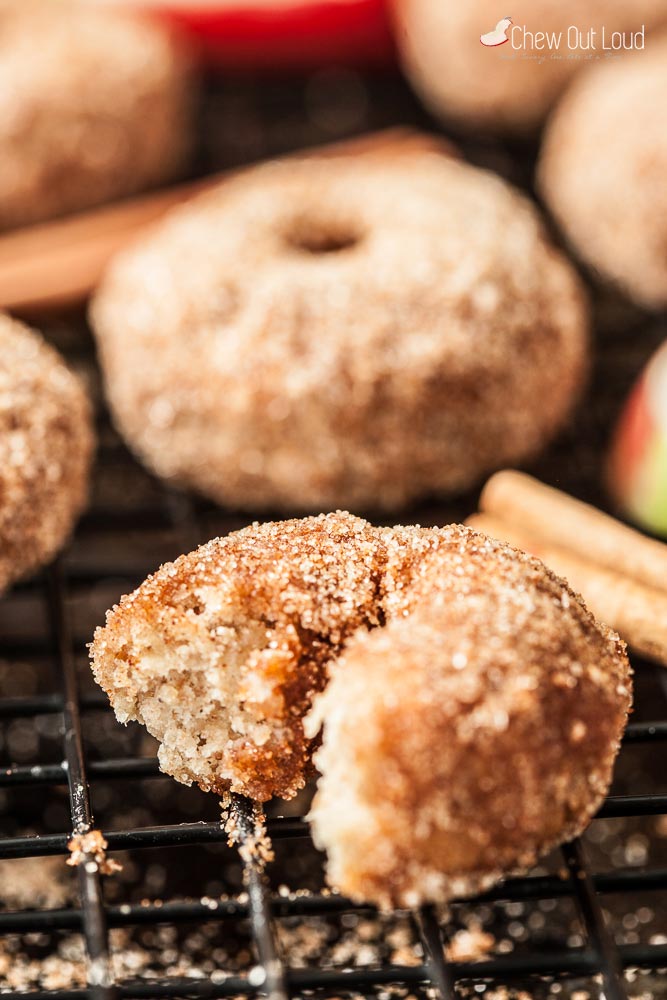 cinnamon apple baked donuts showing inside texture
