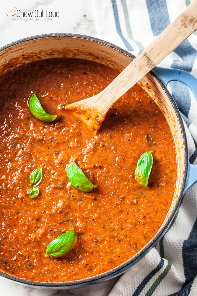 A Pot of Healthy Tomato Basil Soup