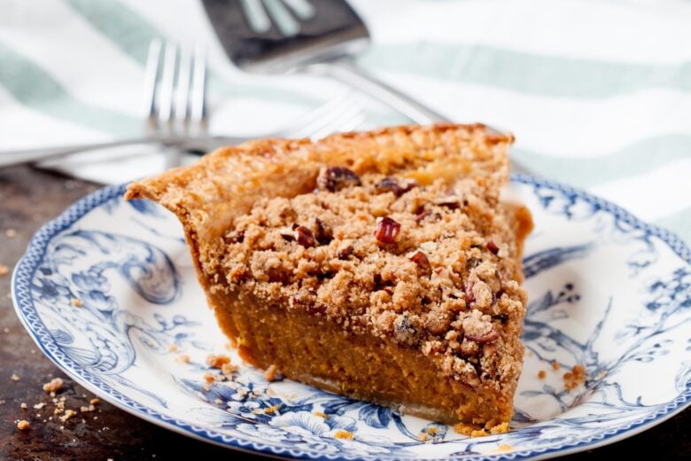 Sweet Potato Pie with Crumble Topping on a plate