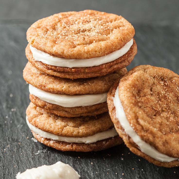 Stacked of Chewy Snickerdoodle Sandwich Cookies