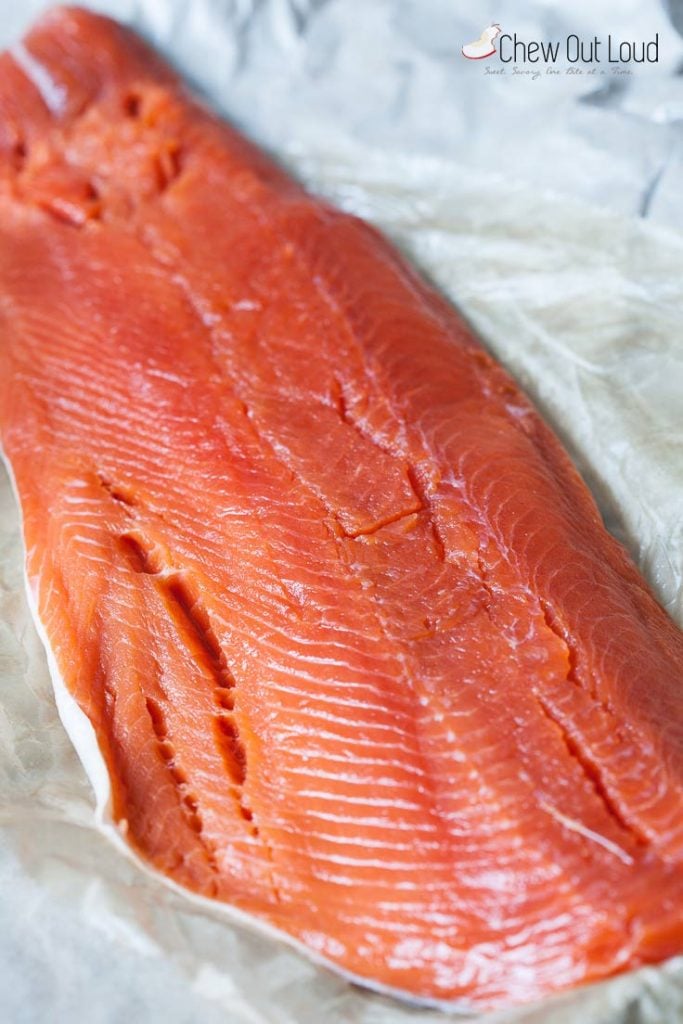 fresh salmon fillet in foil