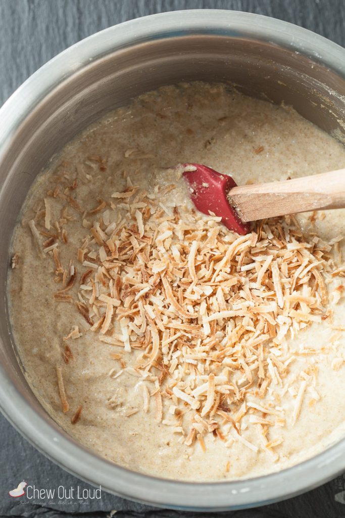 pancake batter with shredded coconut