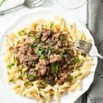 A place of Crockpot Beef Stroganoff with Pasta