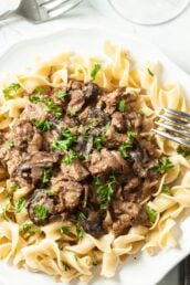 A place of Crockpot Beef Stroganoff with Pasta