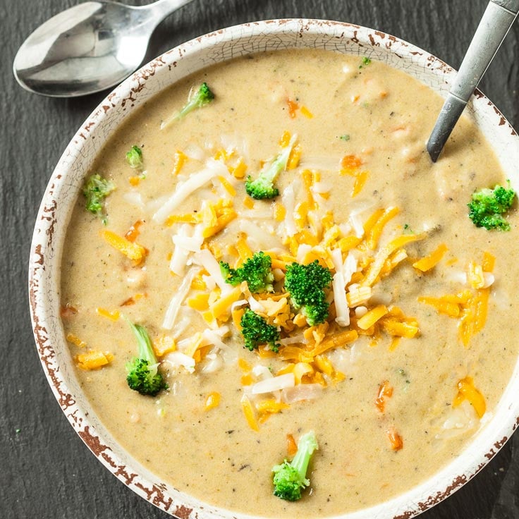 broccoli cheese soup in a bowl