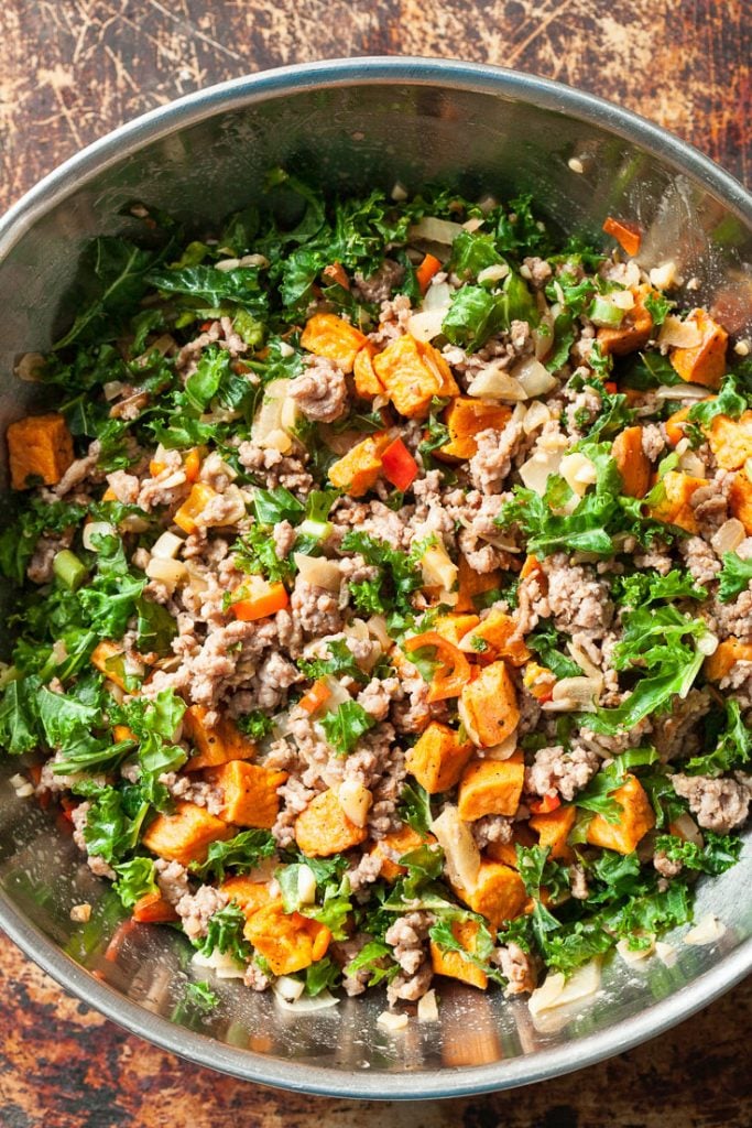 sweet potato casserole ingredients in a bowl