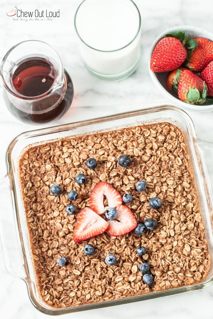 Baked of Maple Cinnamon Oatmeal with Strawberry & Blueberry on Top
