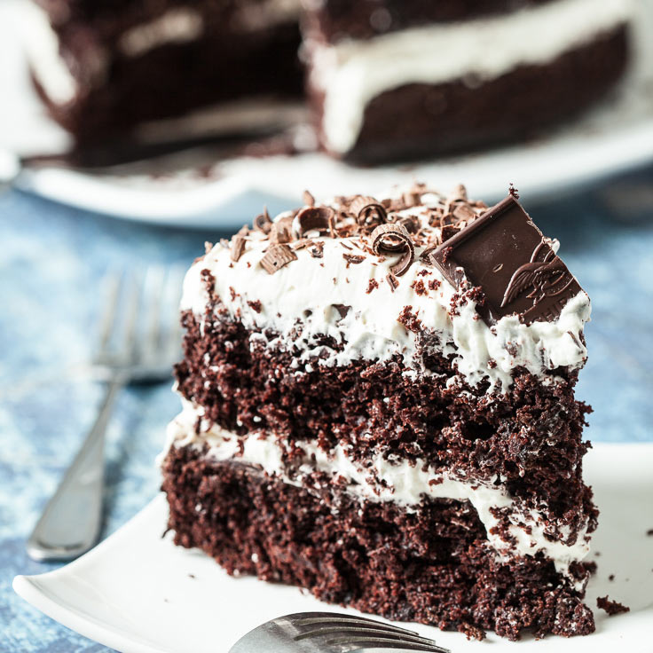 Bailey's Irish Cream Cake sliced and frosted.