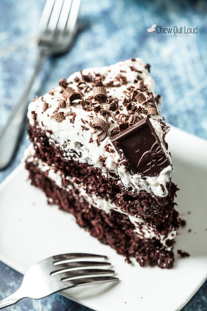 baileys irish cream chocolate cake slice on a plate