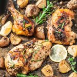 Sheet Pan of Roasted Greek Chicken with Garlic Potatoes