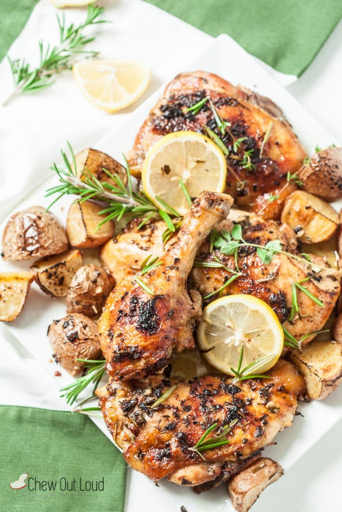 sheet pan chicken recipe roasted chicken recipe Greek chicken recipe garlic potatoes