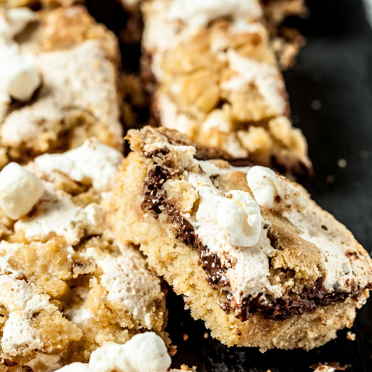 s'mores dessert bars with chocolate and marshmallows