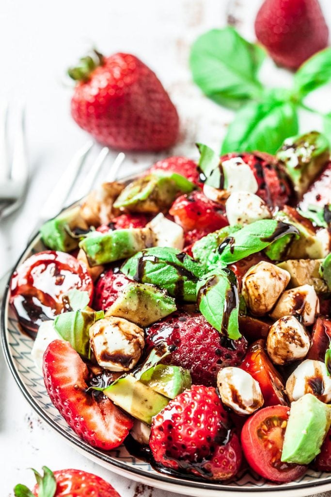 strawberry avocado caprese salad strawberry avocado salad balsamic