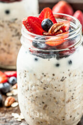 overnight oats in a jar with berries