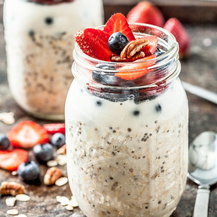 overnight oats in a jar with berries