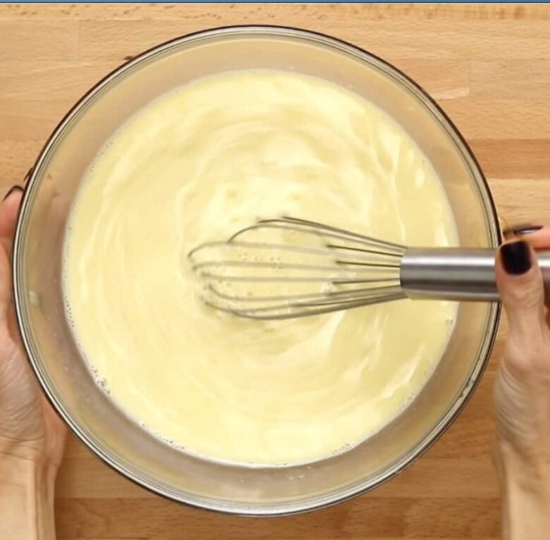 French Toast Casserole Eggs and Milk Mixture.