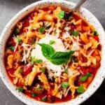 lasagna soup in a bowl.