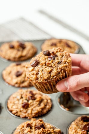 Closed up of muffins with chocolate chunk