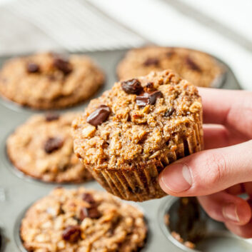 Closed up of muffins with chocolate chunk