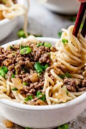 A Bowl of Taiwanese Beef Noodle with Sliced Onion