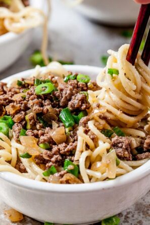 A Bowl of Taiwanese Beef Noodle with Sliced Onion