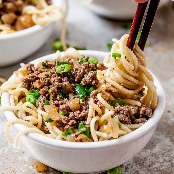 A Bowl of Taiwanese Beef Noodle with Sliced Onion