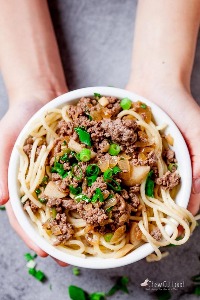 Asian noodles with beef in a bowl
