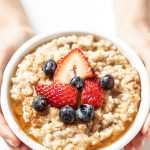 Bowl of oatmeal with Strawberry and Blueberry