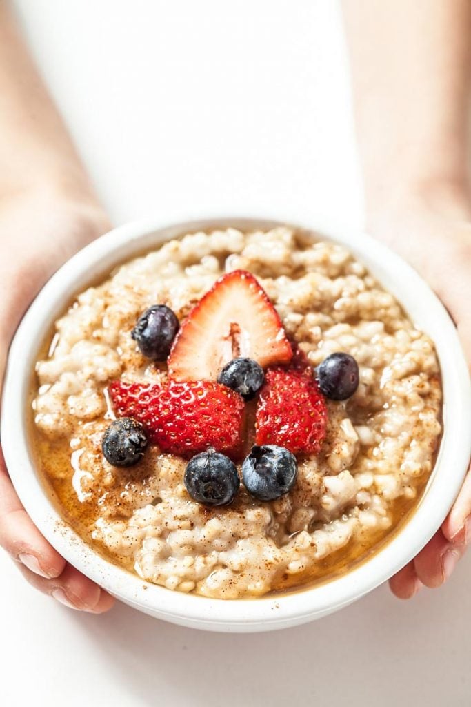 Bowl of oatmeal with Strawberry and Blueberry