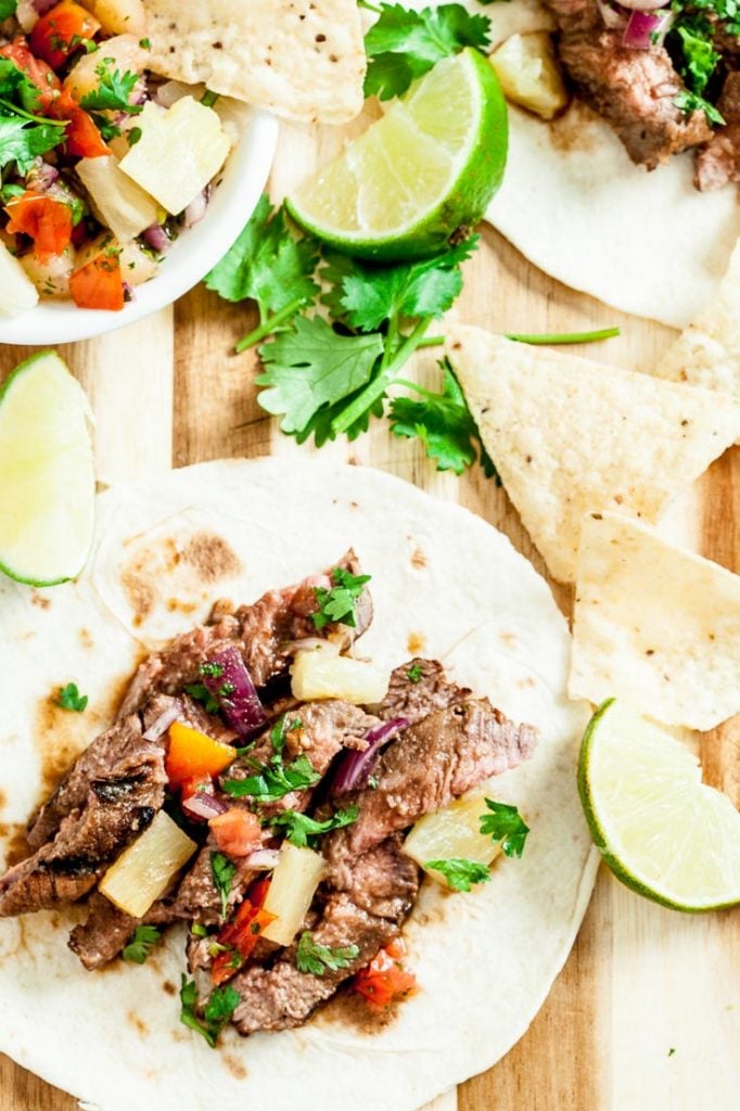 hawaiian grilled steak tacos with pineapple salsa