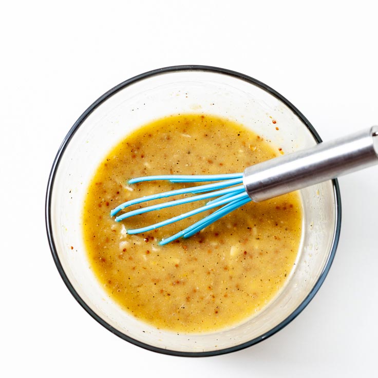 Bowl of broccoli salad dressing