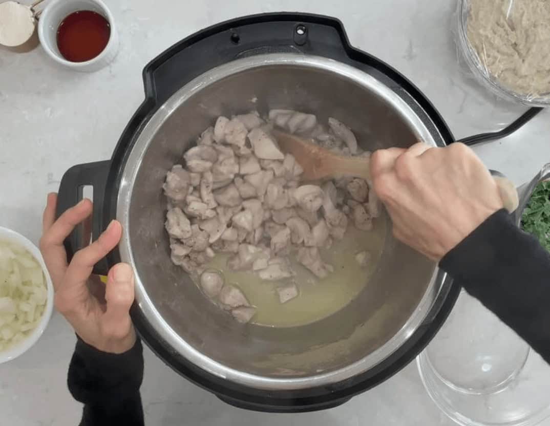 Browning the meat in the Instant Pot.