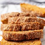 healthy pumpkin bread sliced.