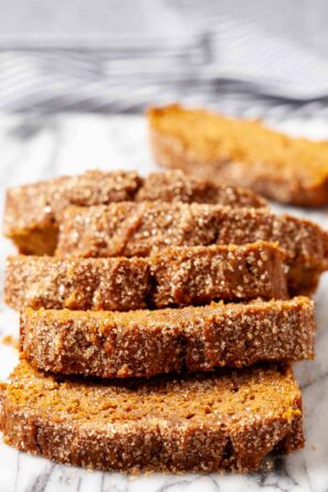 healthy pumpkin bread sliced.