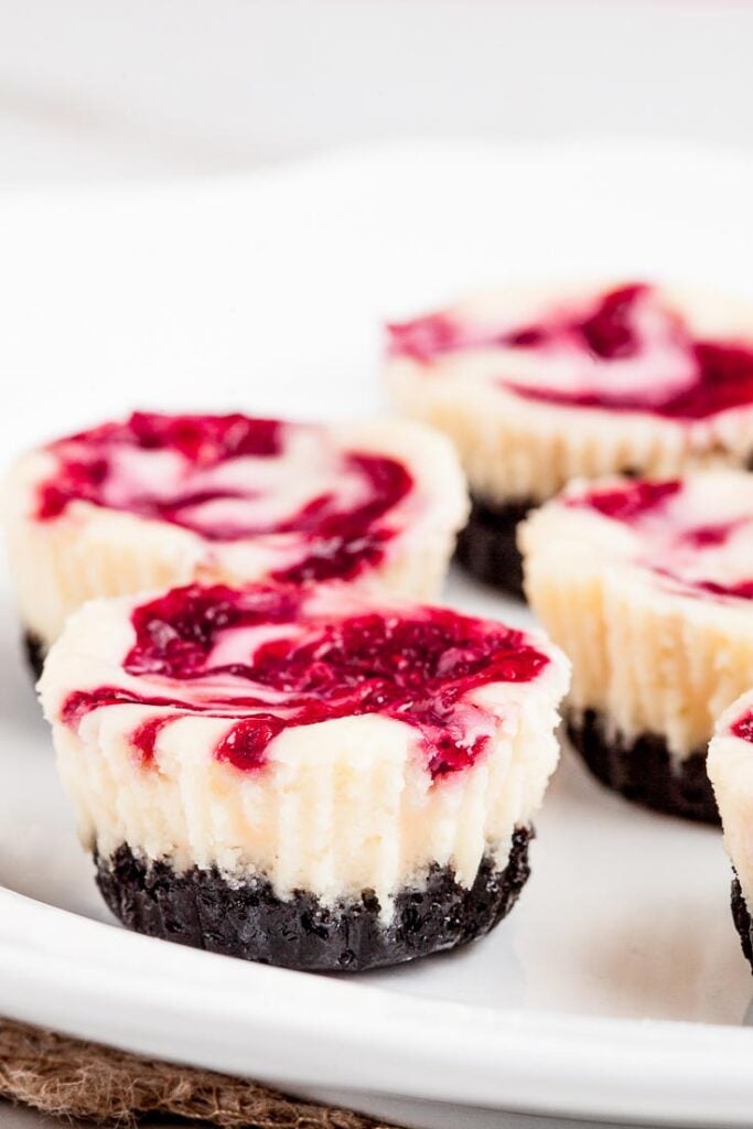 mini white chocolate raspberry cheesecakes