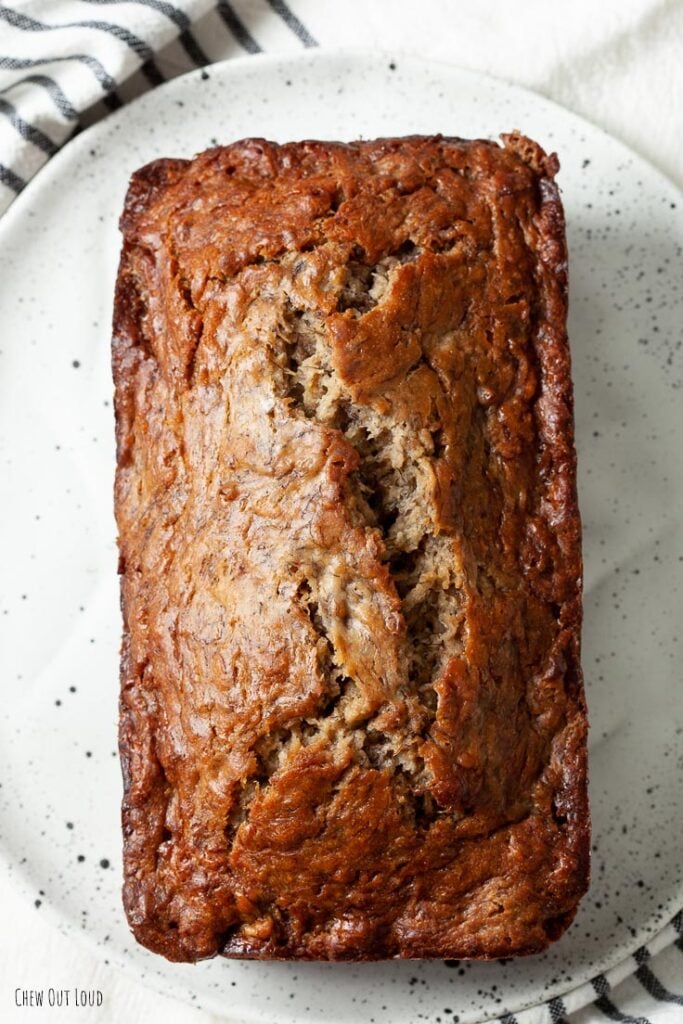 banana bread loaf on a plate