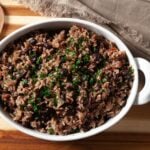 Cuban rice and beans in a white dish