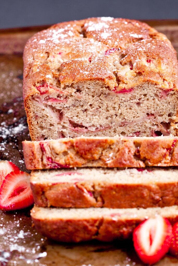 strawberry bread, strawberry banana bread, baking with strawberries