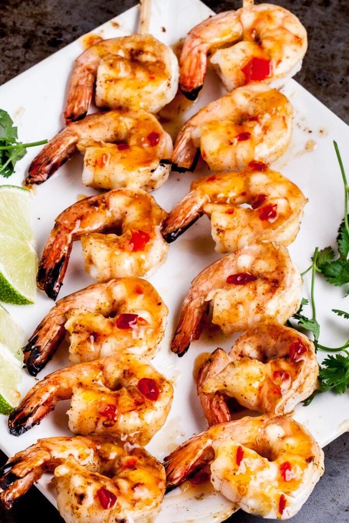 grilled shrimp skewers on a plate