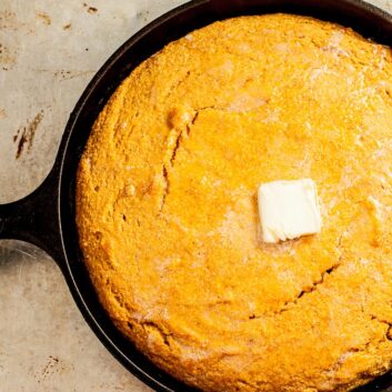sweet potato cornbread in skillet