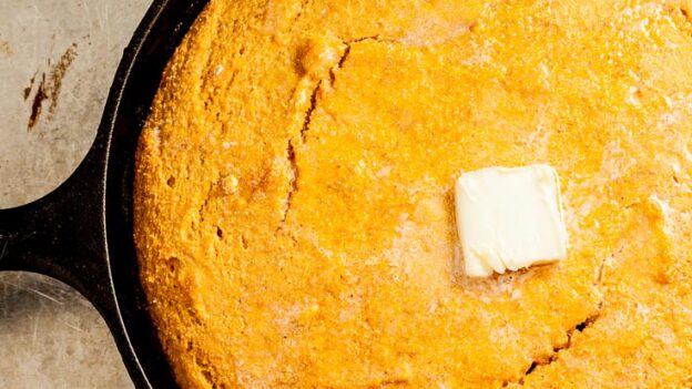 sweet potato cornbread in skillet