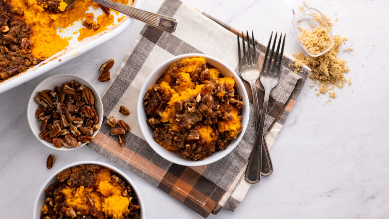 Sweet Potato Casserole in dish