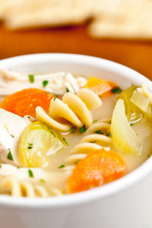 chicken noodle soup in a bowl