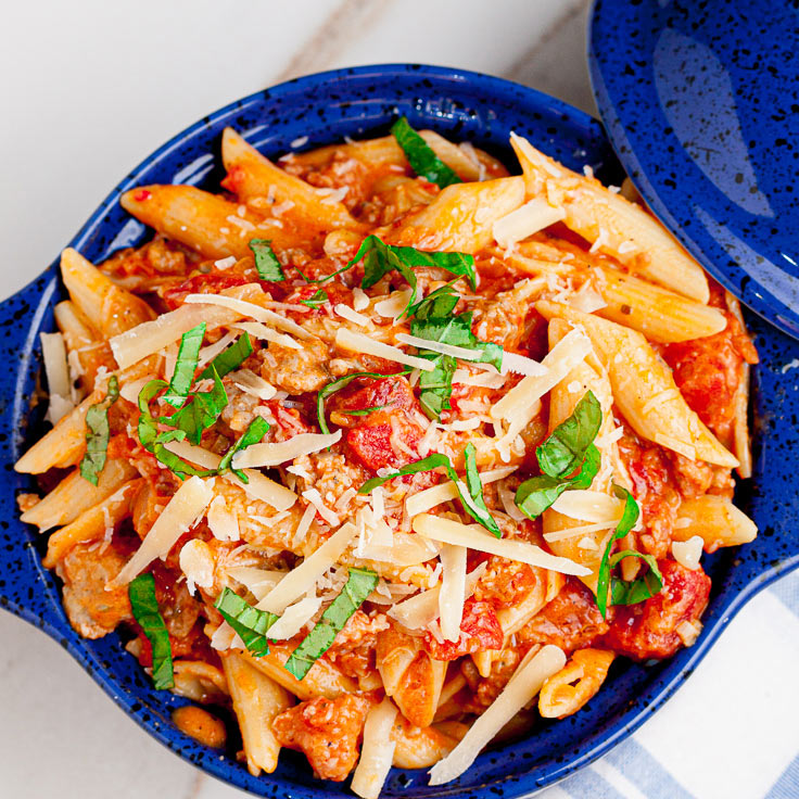 Penne with Vodka Sauce in pan 