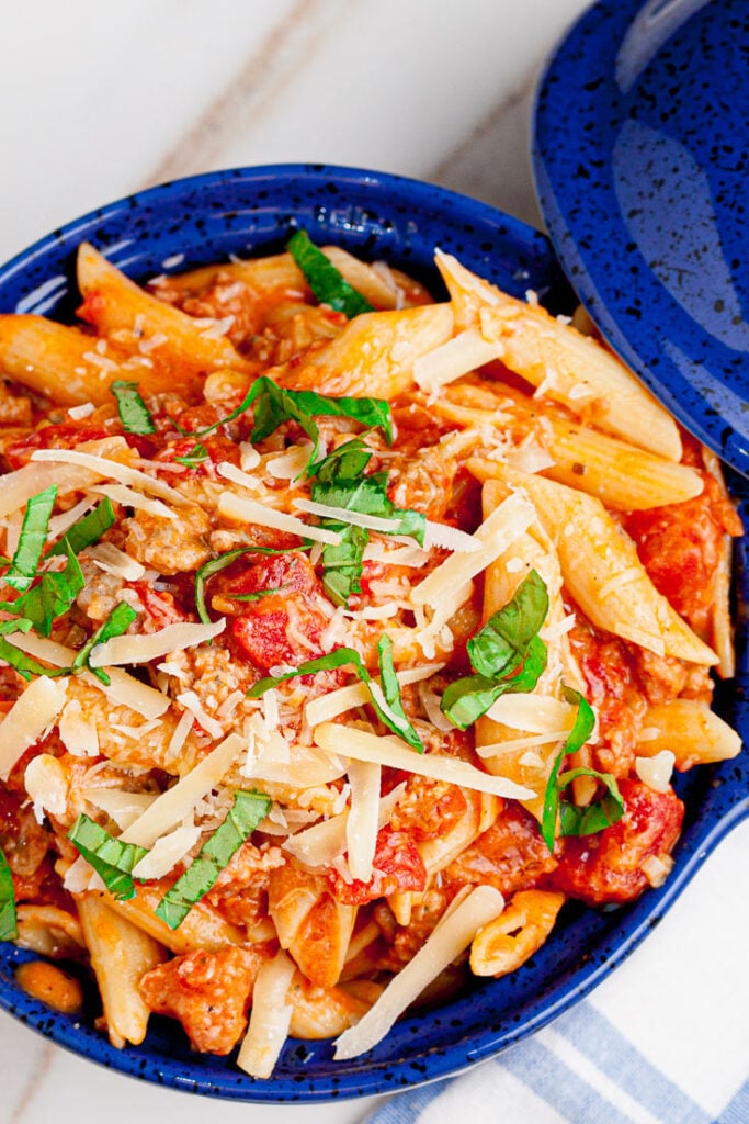 Penne with Vodka Sauce in pan 

