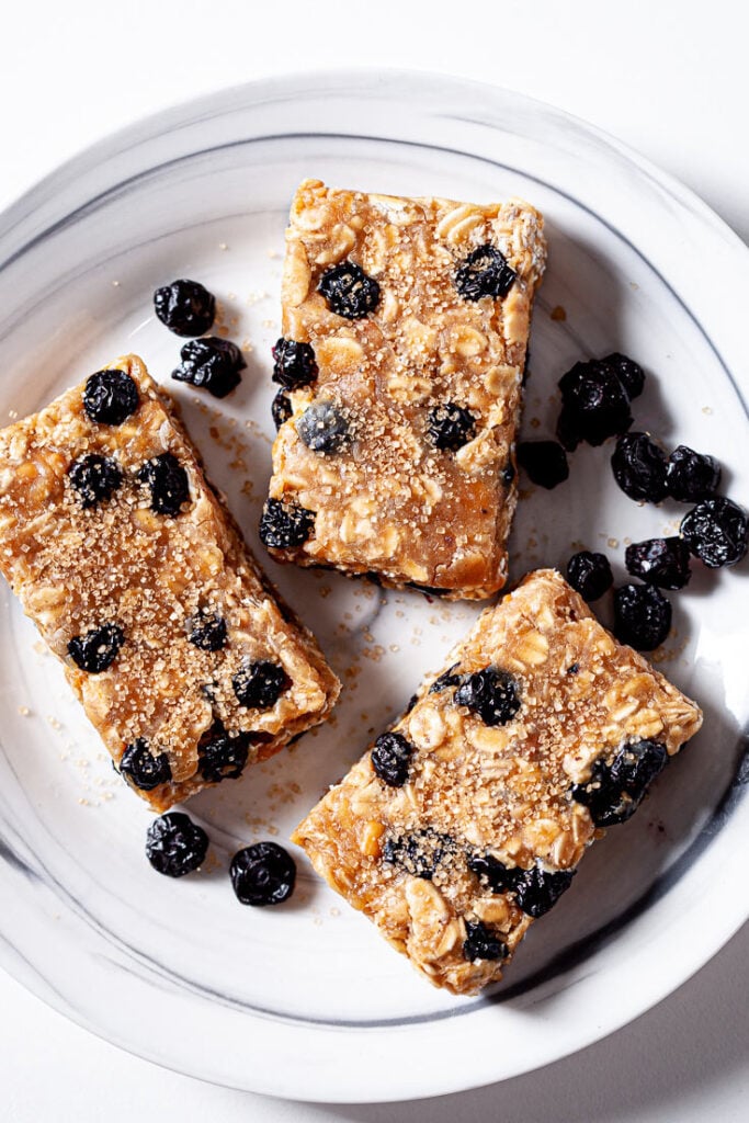 Protein Bars cut into bars on a plate. 