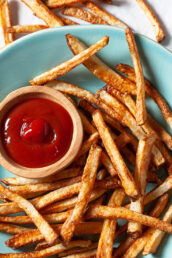 Air Fryer French Fries with ketchup on plate