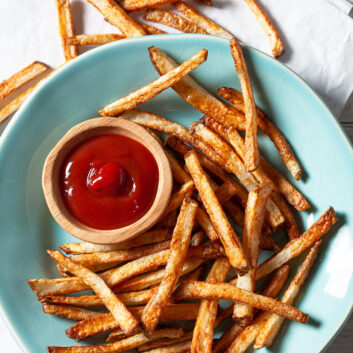 Air Fryer French Fries with ketchup on plate