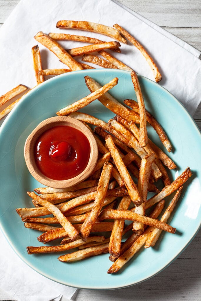 Air Fryer French Fries with ketchup on plate